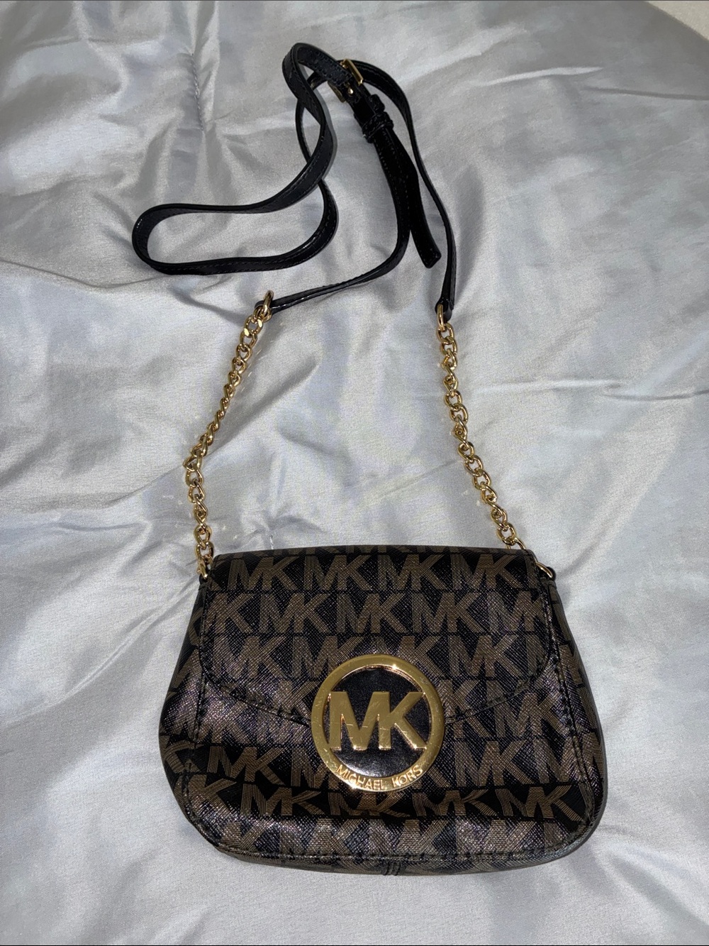 Michael Kors Brown Logo Crossbody with Gold Accents